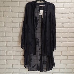 Soft Surroundings Black Sheer Floral Kimono